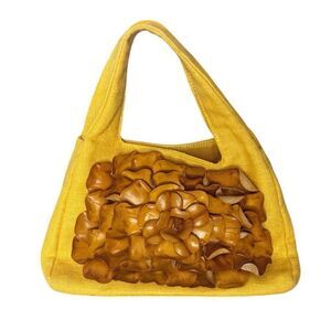 Vintage Paolo Massi Mustard Yellow Leather Floral Handbag